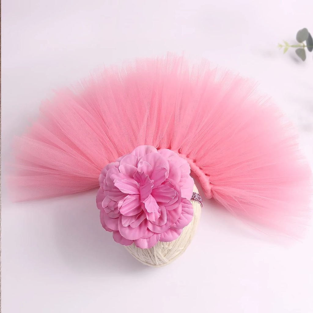 Newborn Photography Outfits Girl Handmade Infant Tutu Skirt with Flower Headband Princess Clothes Baby Girl Photo Props