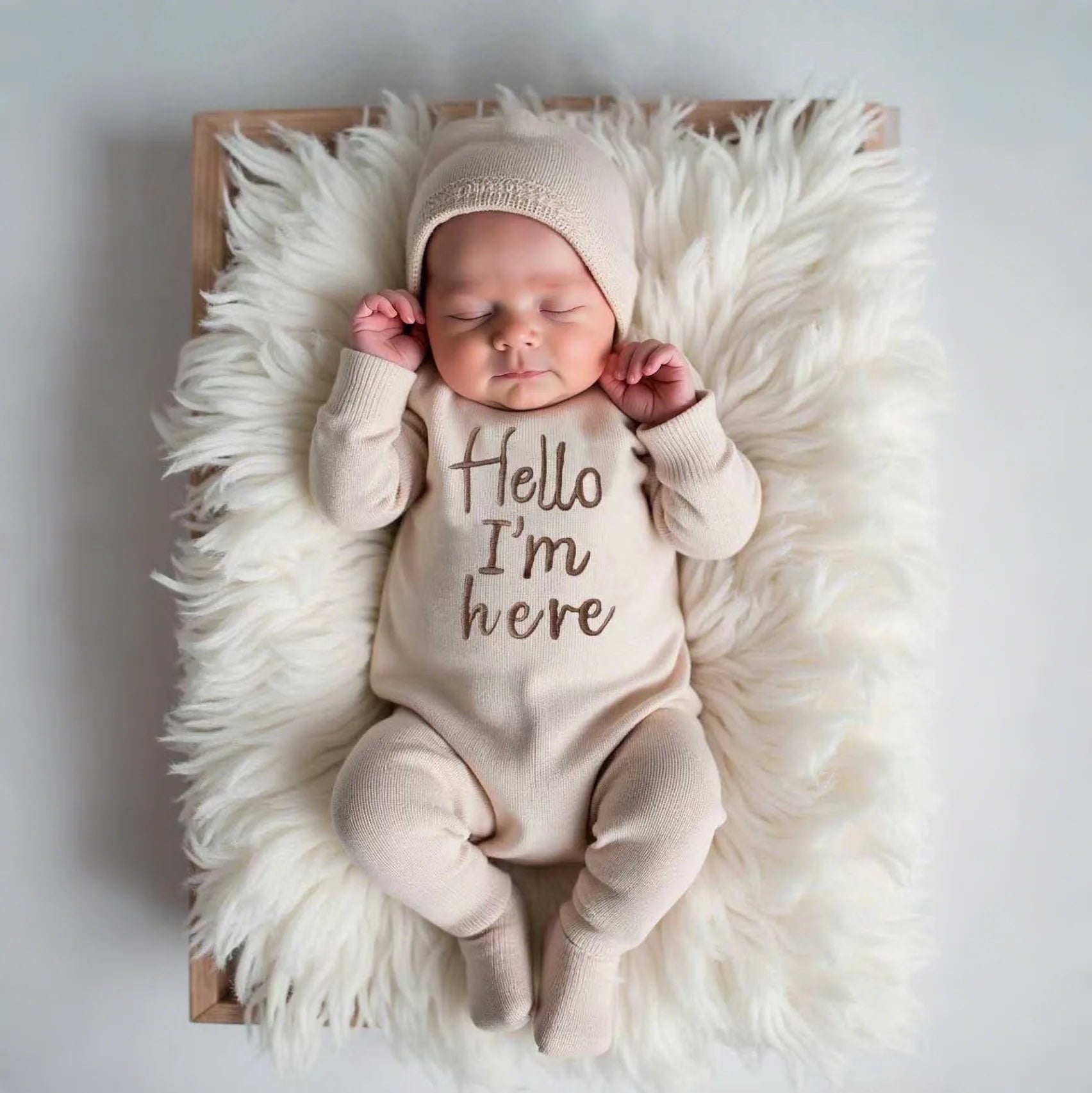 Embroidery Knitting Newborn Birth Announcement Outfits Footed Jumpsuit Baby Boy Girl Photography Props Newborn