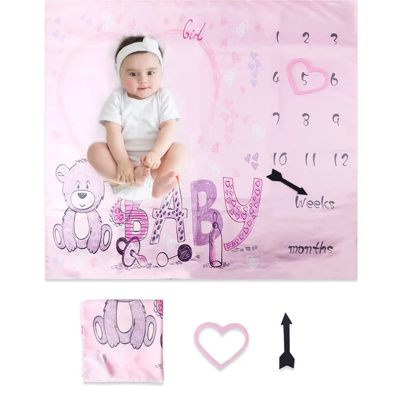 Print Baby Milestone Blanket Newborn Photo Props Picture Shooting Background Infant Monthly Growth Souvenir Accessories