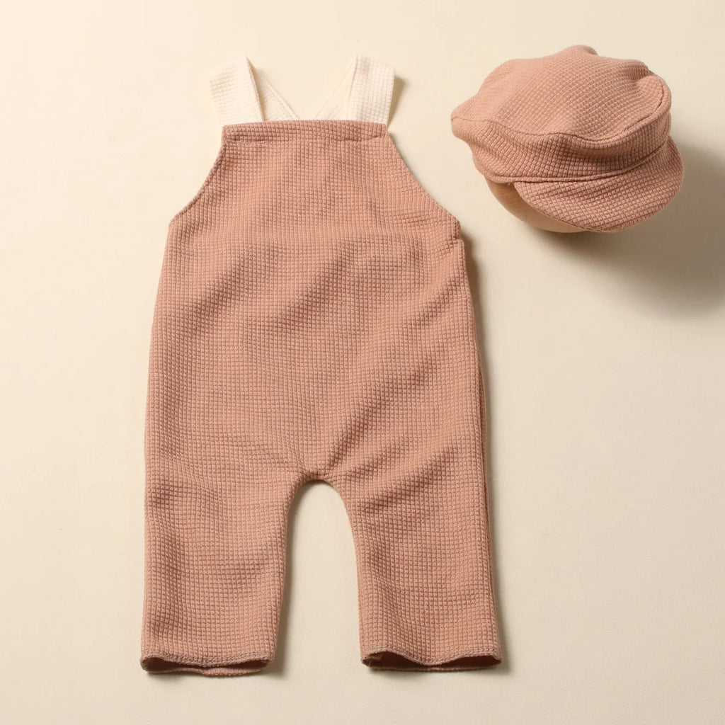 Newborn Boy Photography Outfits with Casquette Cap Color Contrast Shooting Romper Overalls  Suspender Trousers