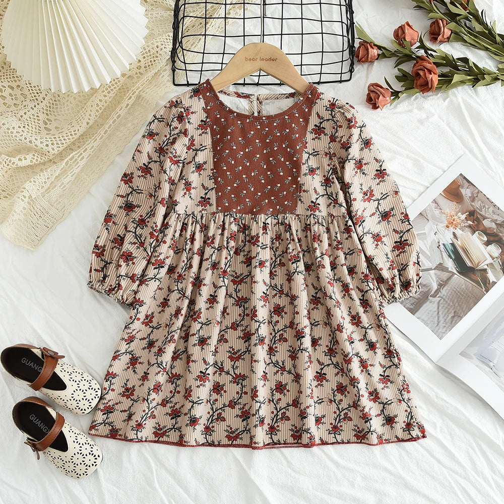 New Autumn Girls Dress Spring Kids Princess Dress Casual Floral Costumes Children Clothing Flowers Dresses 2-8 Years