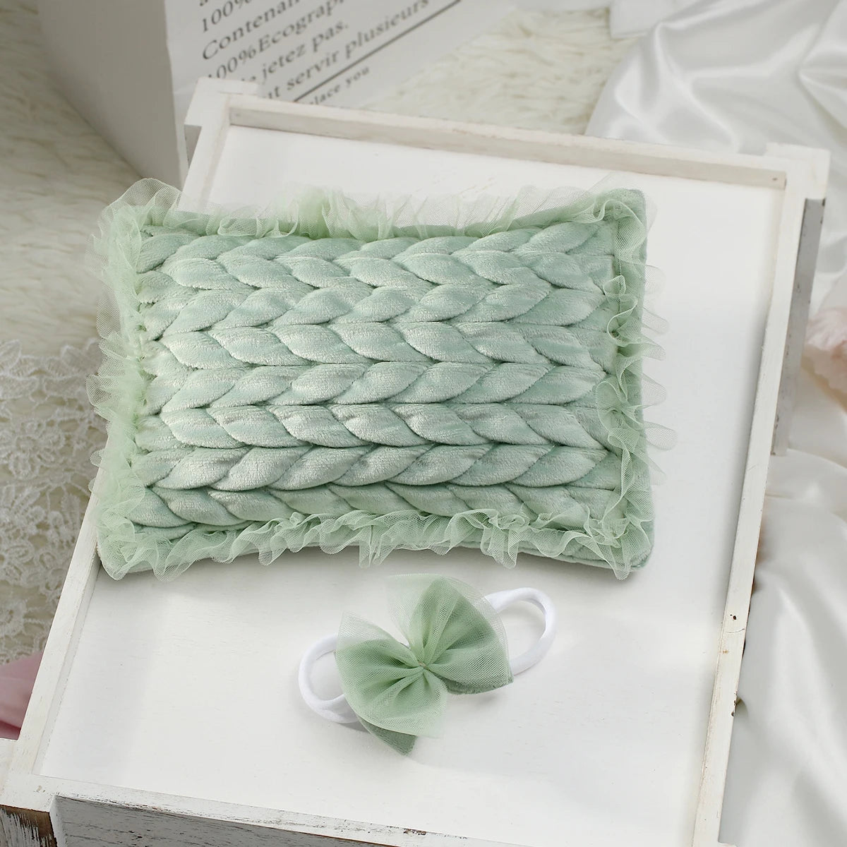 Newborn Photo Props Infant Shooting Posing Pillow with Bow Headband Baby Girl Photography Accessories