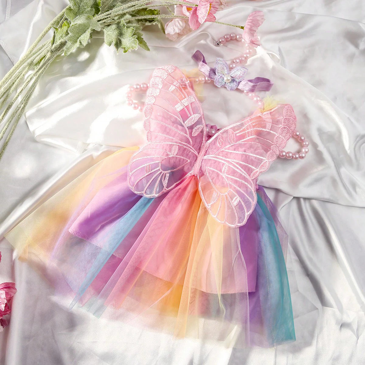 Newborn Girl Photography Outfits with Headband Baby Girl Butterfly Wings Mesh Dress for Photo Shooting Infant  Props-HD