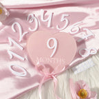 heart shaped pink baby monthly milestone signs pink ribbon newborn monthly photo props  matching with number 0-12
