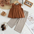 Vest+Striped Wide Leg Pants Summer Two-piece Set Daily Simple Sleeveless Children's Clothing for 3-7 Years Old