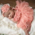 Newborn Outfit for Pictures Knitted Infant Photography Romper with Matching Headbands Mesh Dress Portrait Props