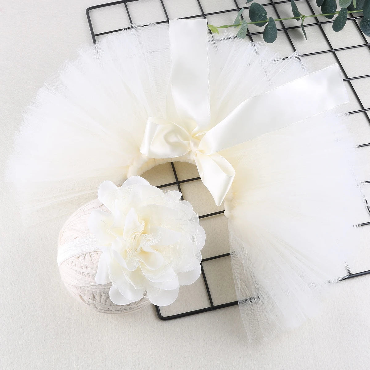 Newborn Photography Outfits Girl Handmade Infant Tutu Skirt with Flower Headband Princess Clothes Baby Girl Photo Props