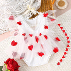 Girl Photography Outfits Red Heart Embroidery Romper Dress with Headband Infant Photography Props