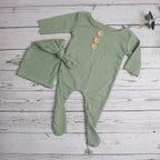 Newborn Photography Props Buttons Footed Jumpsuit with Sleepy Hat Infant Photo Props Pic Idea