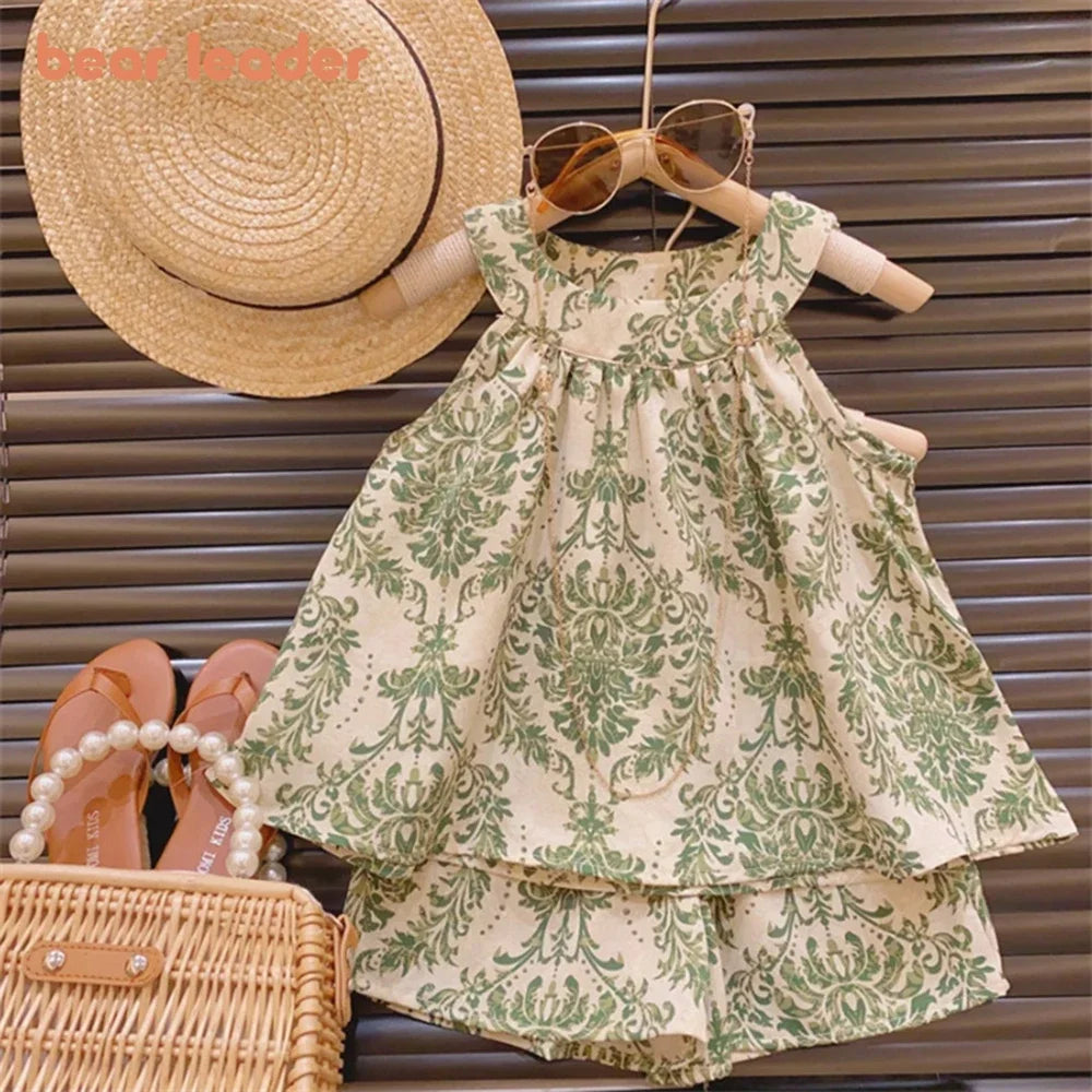 Floral Halterneck Sleeveless Suspender Set Girl Refreshing Shorts Two-Piece Set