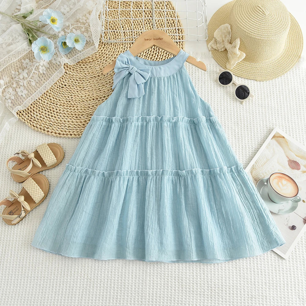 Cut-out Design Girl's Dress 2025 Summer Little Girl Fashion Sling White Holiday Medium Length Vest Dress Girls Dress