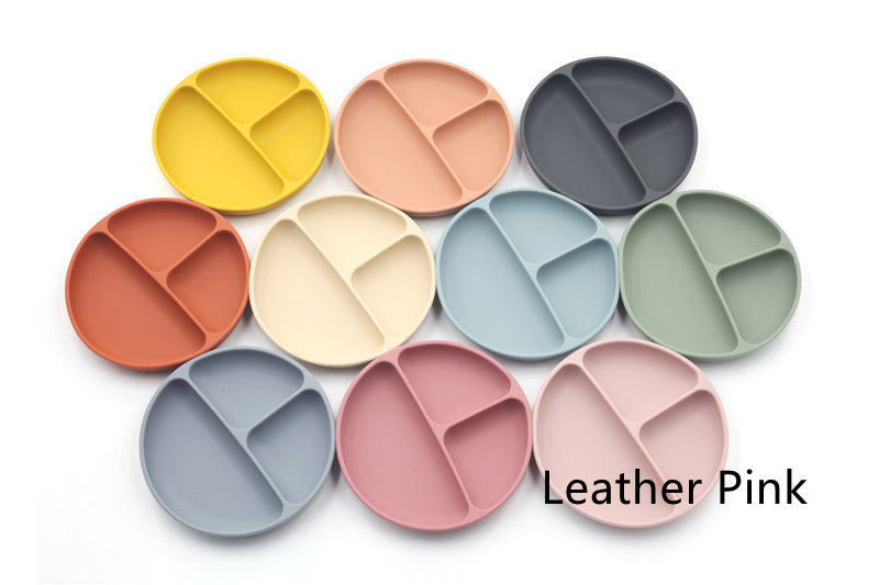 Plato llano compartimentado de silicona de color sólido para niños