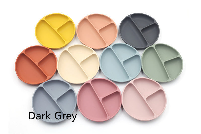 Plato llano compartimentado de silicona de color sólido para niños